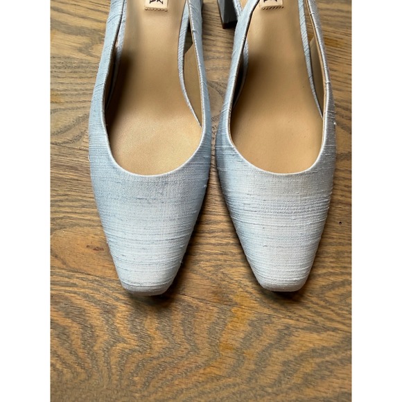 Badgley Mischka Shoes - Badgley Mischka Light Blue Textured Fabric Slingback Block Heel Pumps Size 8